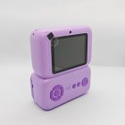 Quality assured purple Y350 kids camera with integrated screen and easy-control buttons, compliant with global toy safety standards.