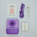 CE/RoHS compliant purple instant camera set for kids, includes 2 rolls of thermal paper, OEM/ODM factory direct wholesale.