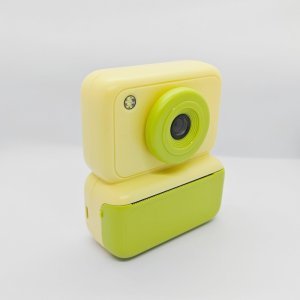 Yellow Y350 kids instant photo camera with standard safety certifications, zero-ink thermal printing camcorder for international wholesale trade.