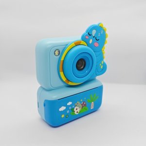 CE/RoHS certified blue Y350 kids instant camera with Dinosaur silicone cove, cute educational toy for wholesale gift market.