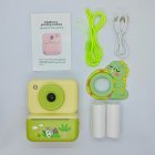Full set of blue Dinosaur instant camera for kids, includes 2 rolls of thermal paper, lanyard and cable, factory price.