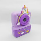 CE/RoHS certified purple Y350 kids instant camera with Unicorn silicone protective cover, cute educational toy for wholesale gift market.