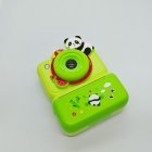 Green Y350 kids camera with bamboo patterns, professional educational toy with flash and dual lens, safety compliant for international markets.
