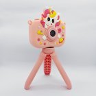 Y6 dual lens kids selfie camera with cute pink ice cream unicorn protective cover and stable tripod mount for B2B toys distributors.