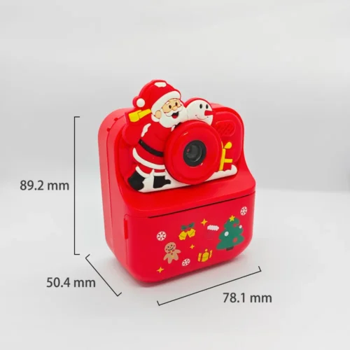 Qisora Red Christmas Y900 kids instant print camera dimensions: 78.1 mm long, 50.4 mm wide, 89.2 mm high.