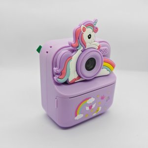 Wholesale purple Y900 unicorn kids instant print camera with CE/RoHS certified for gift retailers.