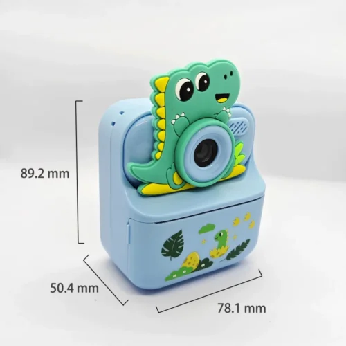 Qisora Blue Dino Y900 kids instant print camera dimensions: 78.1 mm long, 50.4 mm wide, 89.2 mm high.