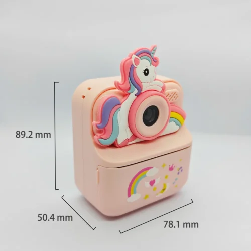 Qisora Pink Unicorn Y900 kids instant print camera dimensions: 78.1 mm long, 50.4 mm wide, 89.2 mm high.
