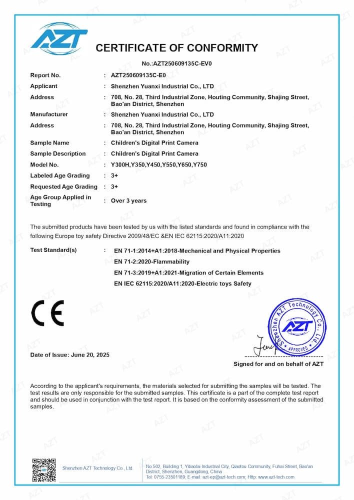 Y300H CE-EN71 certification