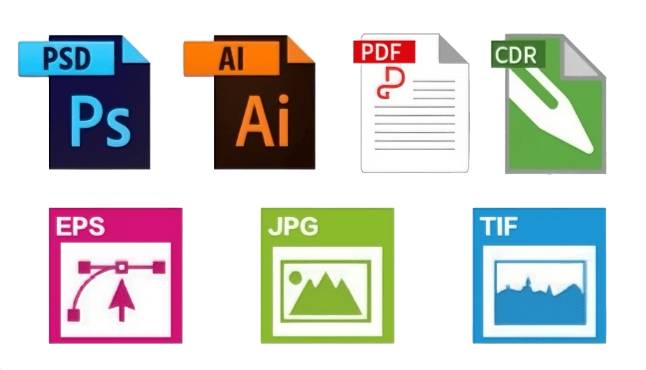 Accepted vector logo file formats for custom kids cameras: AI, PDF, and PSD.